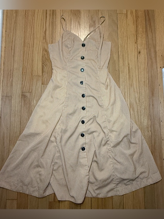 Moon River Dresses & Skirts - Moon River beige and brown gingham button-front midi dress